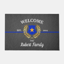 Custom Thin Blue Line Politie Badge Welkom Zwart