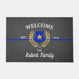Custom Thin Blue Line Politie Badge Welkom Zwart Deurmat