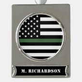 Custom Thin Green Line USA Flag Army Hero Verzilverd Banner Ornament (Voorkant)