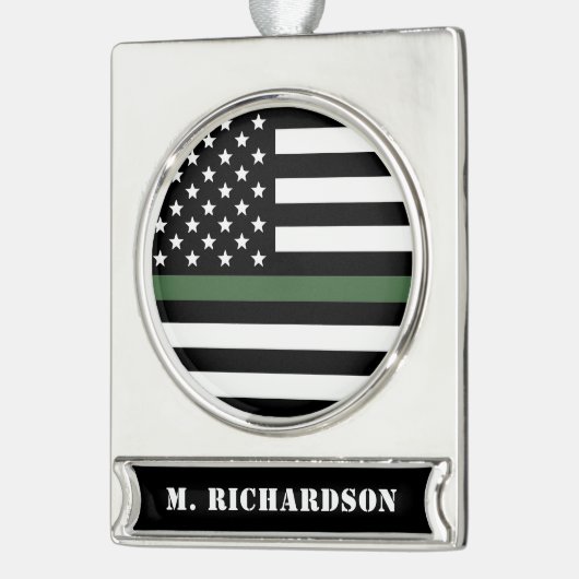 Custom Thin Green Line USA Flag Army Hero Verzilverd Banner Ornament (Links)