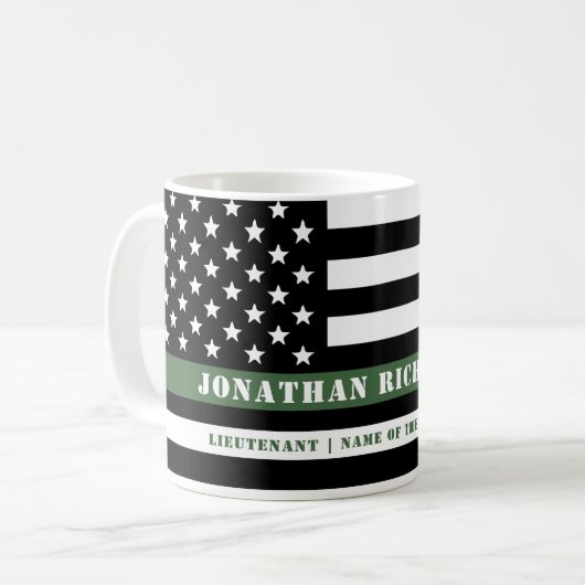 Custom Thin Green Line USA Flag Militaire Soldaat Koffiemok (Voorkant links)