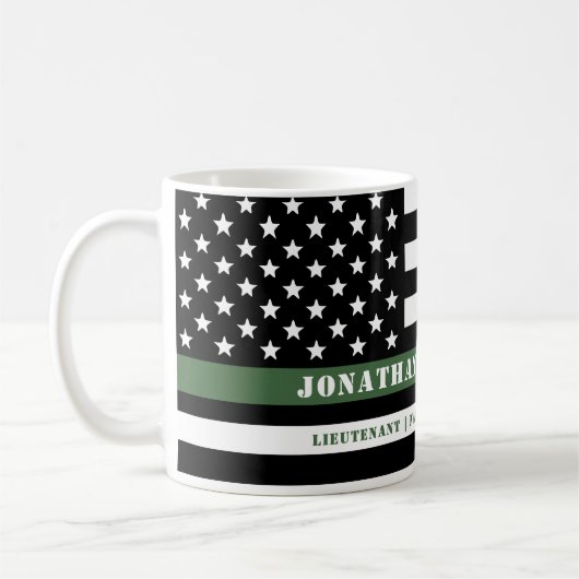 Custom Thin Green Line USA Flag Militaire Soldaat Koffiemok (Links)