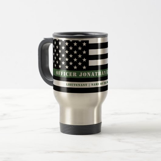 Custom Thin Green Line USA Flag Militaire Soldaat Reisbeker (Voorkant links)