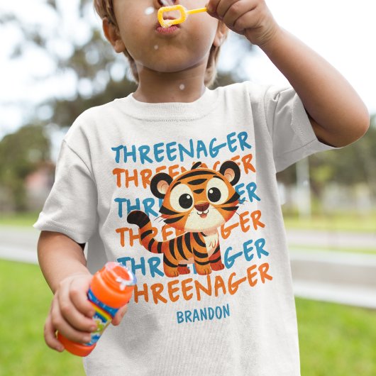 Custom Threenager Tiger Boy 3e Verjaardagsfeestje Kinder Shirts
