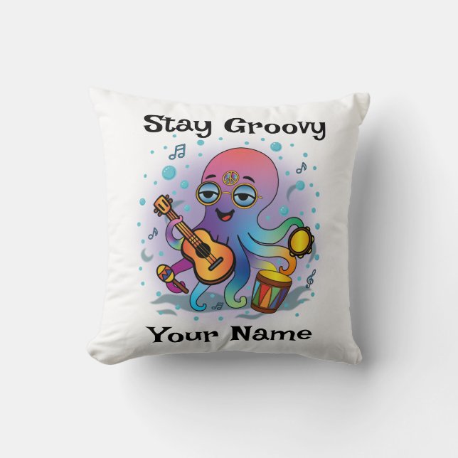 Custom Throw Pillow | Retro Octopus | Name & Text Kussen (Voorkant)