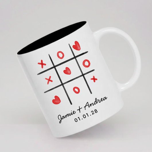 Custom Tic Tac Toe Mug Valentine Gift for Couple Tweekleurige Koffiemok