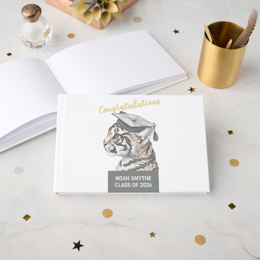 Custom Tiger Graduation Foil Guestbook Gastenboek (Voorkant open)