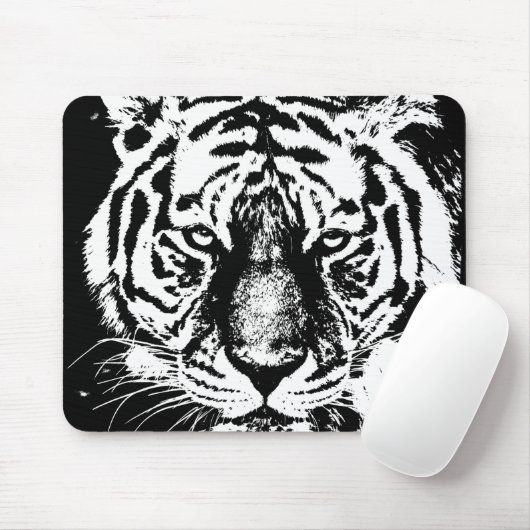 Custom Tiger Head Black en White Pop Art Sjabloon Muismat (Met muis)