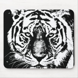 Custom Tiger Head Black en White Pop Art Sjabloon Muismat