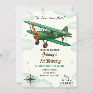 Custom Time Flies 1e verjaardagsfeest voor jongen Kaart