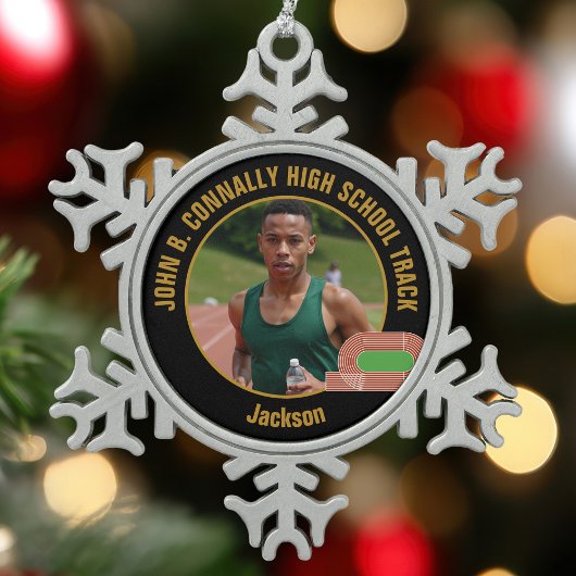 Custom Track & Field Photo High School Runner Tin Sneeuwvlok Ornament