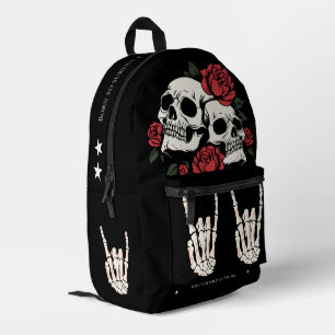 Custom Traditional Skull tattoo Red Roses Zwart Bedrukte Rugzak