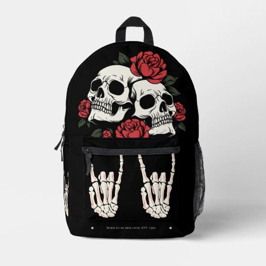 Custom Traditional Skull tattoo Red Roses Zwart Bedrukte Rugzak (Voorkant)