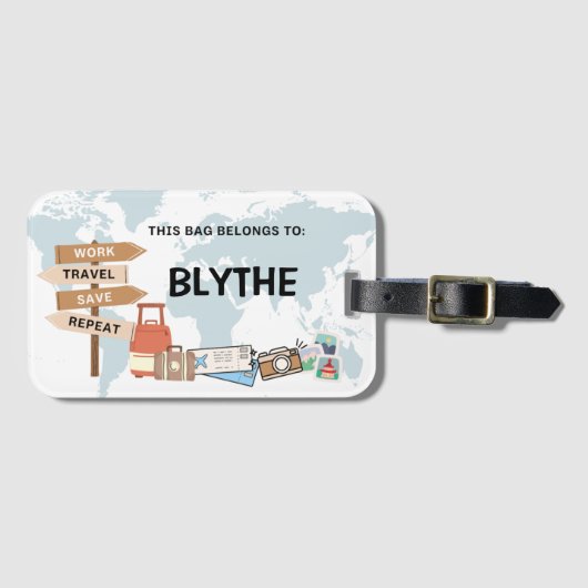 Custom Travel Bag Label - Werk, Reizen, Opslaan, H Bagagelabel (Voorkant (horizontaal))