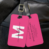 Custom Traveler Pink Initial Name Monogram Bagagelabel