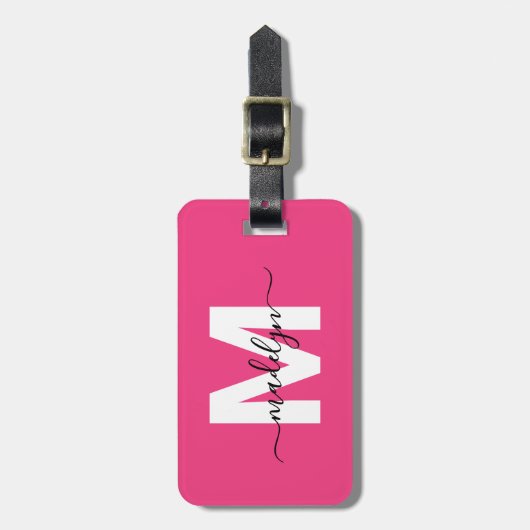 Custom Traveler Pink Initial Name Monogram Bagagelabel (Voorkant verticaal)