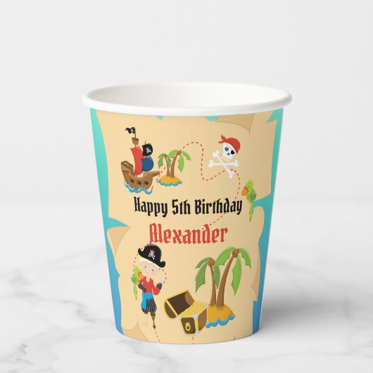 Custom Treasure Map Boy Pirate Birthday Party Papieren Bekers (Achterkant)
