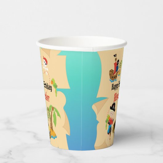 Custom Treasure Map Boy Pirate Birthday Party Papieren Bekers (Rechts)