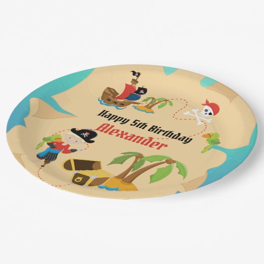 Custom Treasure Map Boy Pirate Birthday Party Papieren Bordje (Gekanteld)