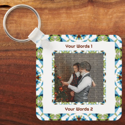 Custom Tree Green Winter Blauw Kerstfoto Tekst Sleutelhanger (Voorkant)