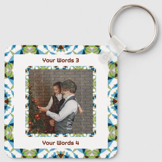 Custom Tree Green Winter Blauw Kerstfoto Tekst Sleutelhanger (Achterkant)