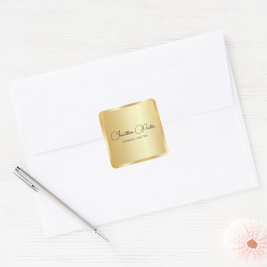Custom Trendy Gold Glam Calligraphy Script Name Vierkante Sticker (Envelop)