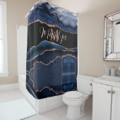 Custom Trendy Navy Blue Agaat Roos Gouden Glitter Douchegordijn (In situ)