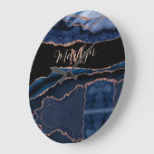 Custom Trendy Navy Blue Agaat Roos Gouden Glitter Grote Klok (Hoek)