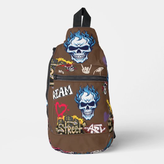 Custom trendy spooky street art graffiti chocolade sling bag (Voorkant)