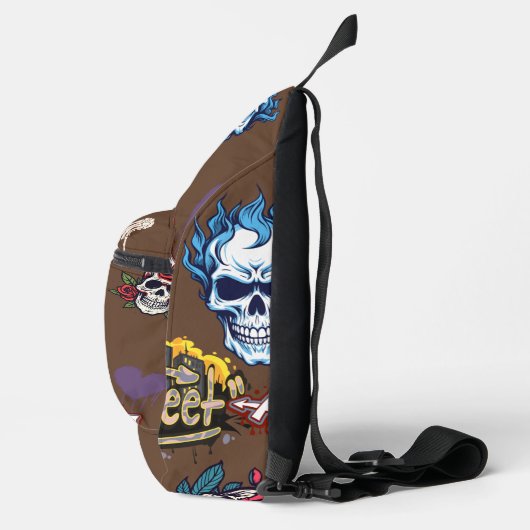 Custom trendy spooky street art graffiti chocolade sling bag (Rechts)