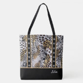 Custom Trendy Stijlvol Bruin Zwart Wit Luipaard Tote Bag (Voorkant)