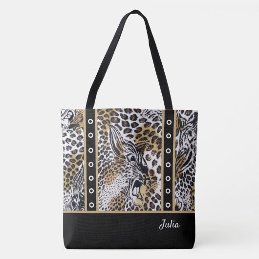 Custom Trendy Stijlvol Bruin Zwart Wit Luipaard Tote Bag (Voorkant)