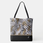 Custom Trendy Stijlvol Bruin Zwart Wit Luipaard Tote Bag (Achterkant)