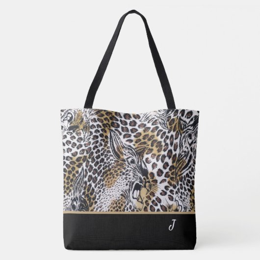 Custom Trendy Stijlvol Bruin Zwart Wit Luipaard Tote Bag (Achterkant)