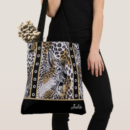 Custom Trendy Stijlvol Bruin Zwart Wit Luipaard Tote Bag