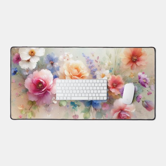 Custom Trendy Stylish Aquarell Flowers Template Bureaumat (Keyboard & Muis)