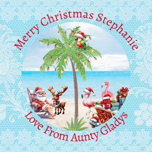 Custom Tropical Christmas in juli Party Lace Blauw Cadeaupapier