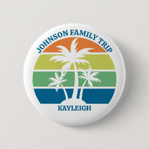 Custom Tropical Island Palm Trees Reunion Naam Tag Ronde Button 5,7 Cm