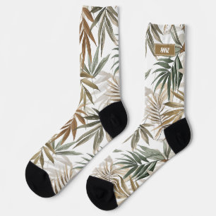 Custom Tropical Leaf Gouden Houtskool Naam Ontwerp Sokken
