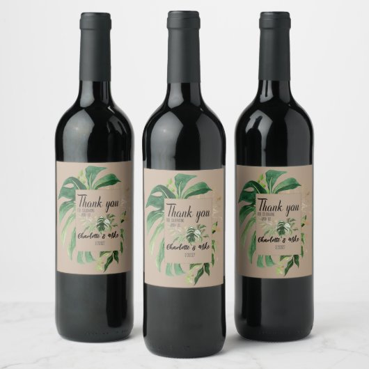 Custom Tropical Leaf Wedding Bedankt Favors Wijn Etiket (Flessen)