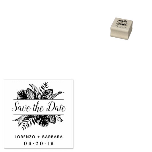 Custom Tropical Leaves Bruiloft Bewaar de datum Rubberstempel (Gestempeld)