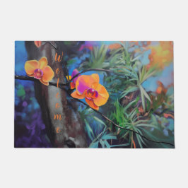 Custom Tropical Orchid Welcome Mat