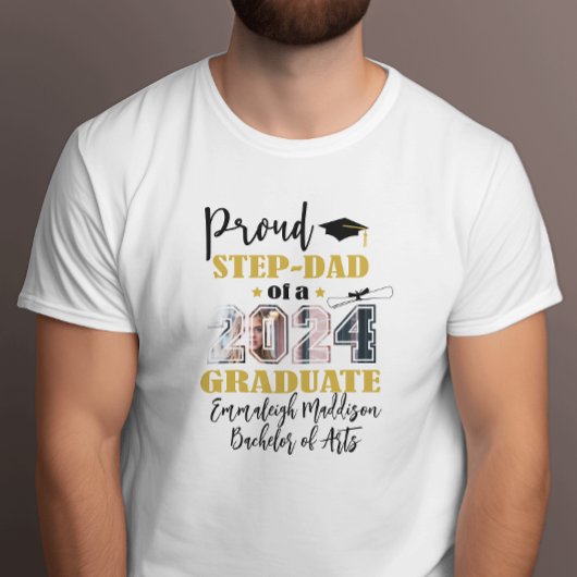 Custom Trots Stap Papa Foto 2024 Afstuderen T-shirt