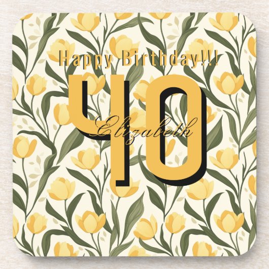 Custom Tulip Flower 70Th Birthday Bier Onderzetter (Voorkant)