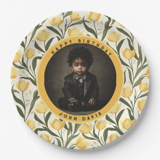 Custom Tulip Flower Boho Birthday Papieren Bordje (Voorkant)