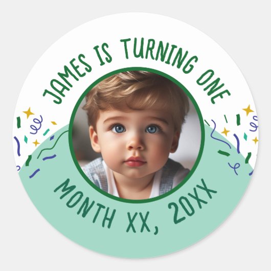 Custom Turning 1 voor een jaar oude verjaardag Ronde Sticker (Voorkant)