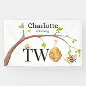 Custom Turning Two Beehive Birthday Party Spandoek (Horizontaal)