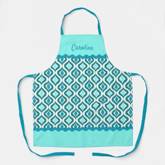 Custom Turquoise Blauwgroen Blue Green Ogee Patter Schort (Voorkant)