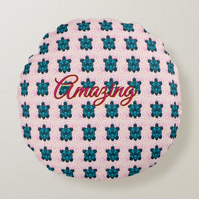 Custom turtle pattern Sherpa Blanket Rond Kussen (Voorkant)