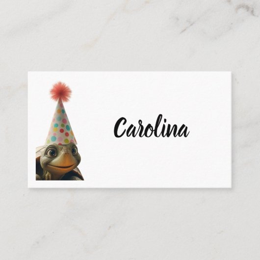 Custom turtle with party hat place setting plaatskaartje (Voorkant)